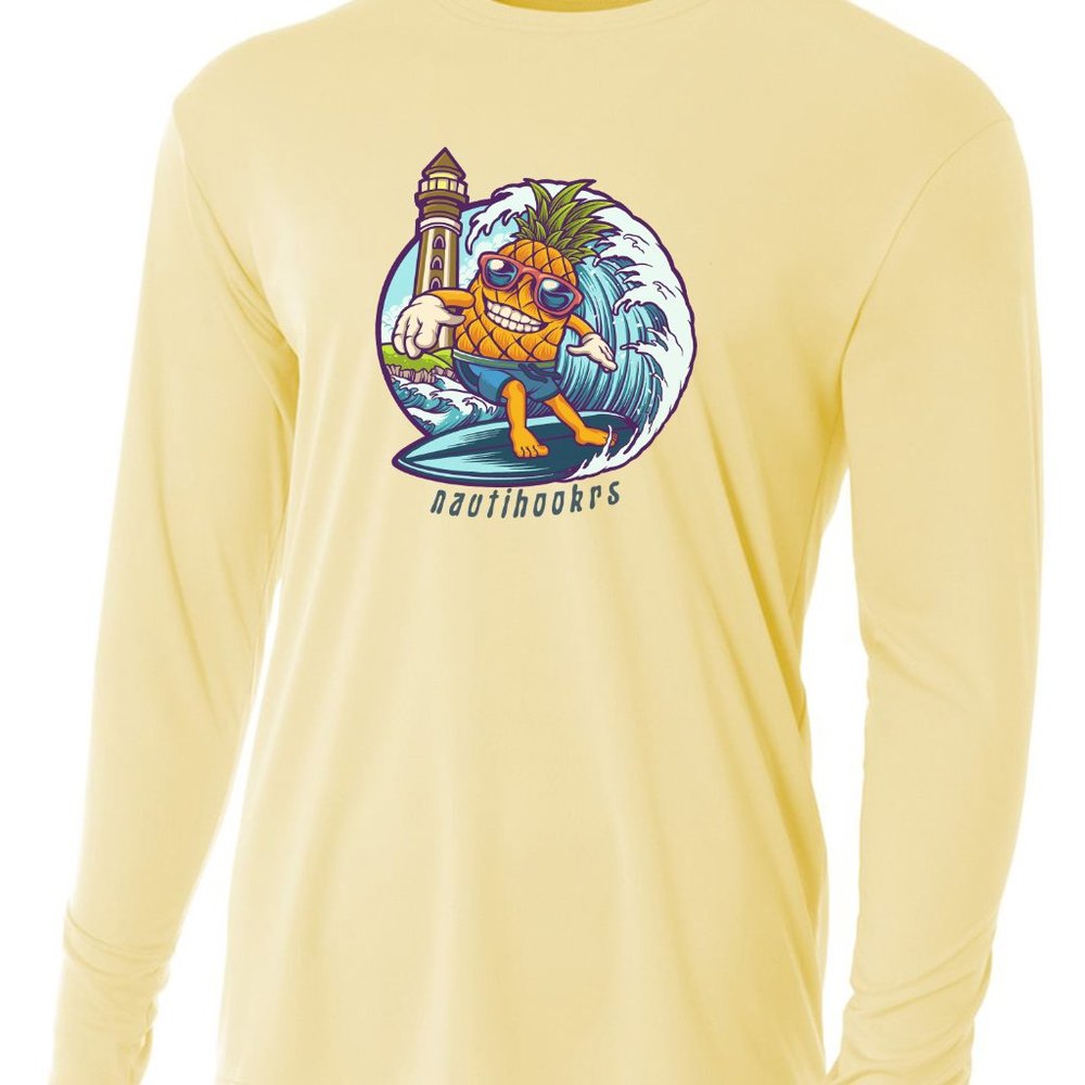 NautiHookRs Surfing Pineapple Guy UPF Sun Protectant Long Sleeve Fishing Shi - Picture 3 of 3